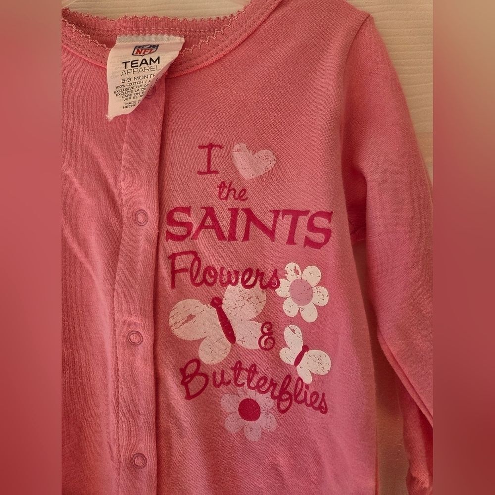 New Orleans Saints Baby Girl PJs 0-3M, 3-6M, 6-9M Footies NWT Pink 100% Cotton